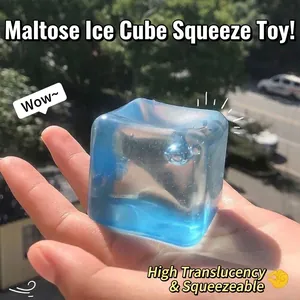 Juguete Squishy de Cubo de Hielo Rebote Lento Azul Translúcido Goma Blanda Juguete Alivio del Estrés para Oficina Diario Regalo Adultos Niños