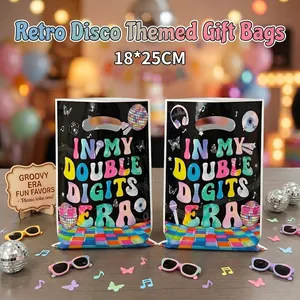 Sacchetti Regalo per 10 Compleanno Disco Retrò Double Digits Era Plastica Multicolor Stampa Lettere Decorazione Festa