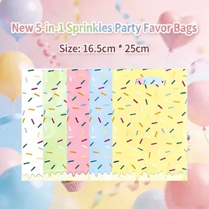 Détail des sacs-cadeaux de fête 5-en-1 avec motifs de confettis colorés 16,5x25cm