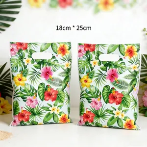 Tropical Floral Party Gift Bags Hawaiian Style Plastic Treat Bags With Handle For Summer Beach Party Favors