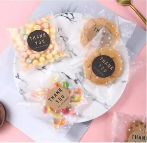 Sachets adhésifs dépolis à pois avec autocollants Thank You pour biscuits et bonbons