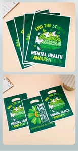 Detailed view of green mental health awareness plastic gift bags with butterfly designs.