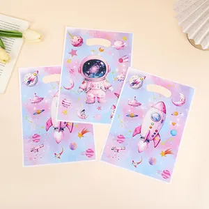 Space themed astronaut and rocket gift bags for kids' parties with pearlescent film