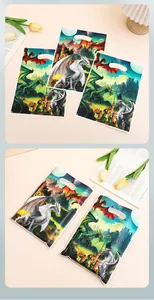 Detailed view of dragon themed gift packaging bags with vibrant fantasy art prints.