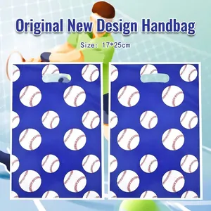 Baseball Print Party Gift Bags Pearlescent Plastic Favor Bags With Die Cut Handle Sports Theme Return Bags For Birthday Party