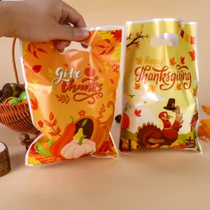 Decoratieve Thanksgiving cadeauzakjes met kleurrijke kalkoen- en pompoenprints voor feest
