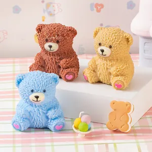 Set kleurrijke teddybeer squishy speelgoed voor stressverlichting in bruin beige