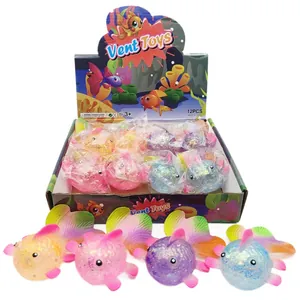 Set of colorful glitter goldfish squeeze toys for stress relief in a 12-piece display box