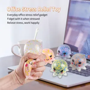 Colorful luminous foam octopus stress relief squeeze toy for office desk fidgeting