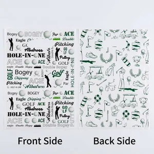 Detail view of front and back designs for golf themed plastic gift bags with handles