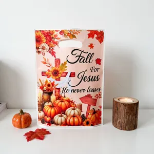 Autumn harvest pumpkin and sunflower plastic gift bag with punch handle for gifts