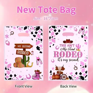 Sacs Cadeaux Fête Rodeo Imprimé Vache Rose Cowboy Occidental en Plastique pour Décorations Anniversaire Enfants