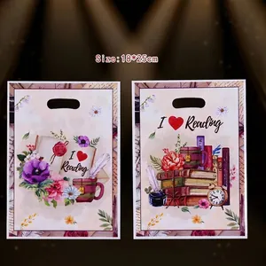 I Love Reading Plastic Party Cadeauzakjes Cartoon Bloemen Boek Patroon Bedrukte Handheld Snoepzakjes Picknick Trakteer Verpakking Zakken