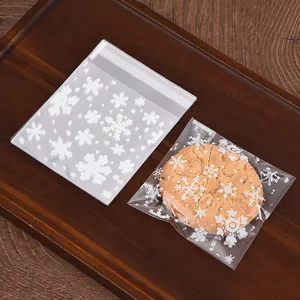 Christmas snowflake pattern transparent self-adhesive cookie packaging bags for baking