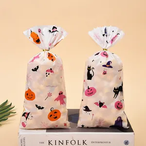 Halloween OPP candy bags with ghost and pumpkin prints and twist ties