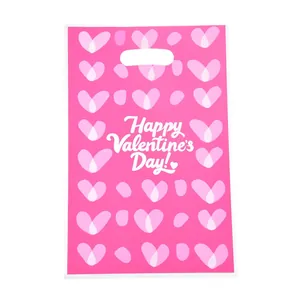 Pink heart-patterned Valentine's Day plastic gift bag for candy and cookies sweets