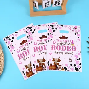 Sacs cadeaux en plastique rose thème rodéo de cowboy pour fête d'anniversaire