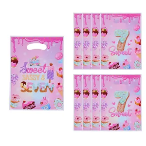 Pink donut themed party favor bags for girls 7th birthday sweet candy treat packaging
