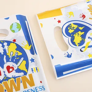 Plastic cadeautassen voor Downsyndroom bewustzijn met hart- en wereldbolontwerp