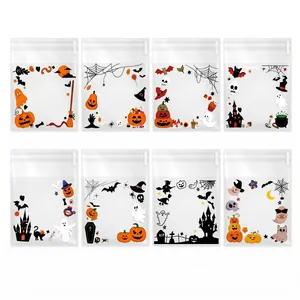 Halloween Muster Selbstklebende Plastiktüten 8-in-1 Set Für Party Süßigkeiten Schmuck Kleine Geschenkverpackung Klare Beutel