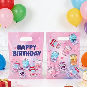 Ροζ τσάντες δώρου πάρτι με σχέδιο σόδας και Happy Birthday για παιδικά γενέθλια και δώρα