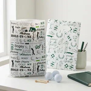 Golf themed plastic gift bags with sport terminology and player illustrations