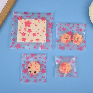Sachets auto-adhésifs dépolis à motif de fleurs de cerisier pour biscuits et cadeaux