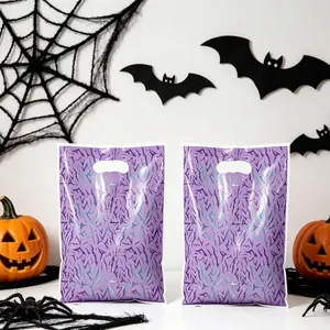 Purple laser lightning pattern plastic gift bags with handles for Halloween party treats