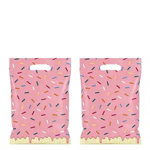 Pink plastic gift bags with donut sprinkle pattern for kids birthday party favors