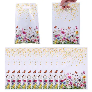 Wildflower Butterfly Printed Party Favor Bags With Gold Dots Handle Gift Bags For Birthday Picnic Snack Packaging Handbags