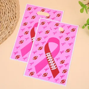 Pink ribbon and football printed pearlescent film gift bags for party candy and cookies
