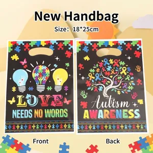 Autisme Bewustzijn Puzzel Handvat Cadeauzakjes Plastic Dubbelzijdig Bedrukte Liefdadigheidsevenement Favor Zakken Voor Goodies Feestartikelen Tote Bag Verpakking