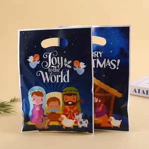Christmas Nativity scene gift bags with Joy to the World and Merry Christmas prints