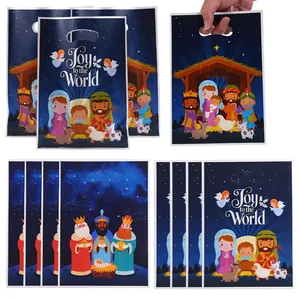 Christmas nativity scene gift bags with Three Wise Men and Joy to the World print