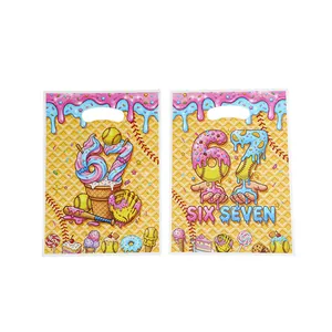 Colorful cartoon ice cream and baseball theme plastic gift bags for party snacks.