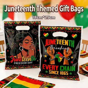 Sacs Cadeaux de Fête Juneteenth Freedom Day Panafricain Noir Plastique Pochette à Main Briser les Chaînes Thème Culturel