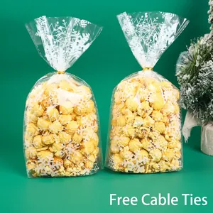 Sacs Plats OPP Transparents Motif Flocon De Neige De Noël Plastique Clair Pour Bonbons Biscuits Cadeau Pour Fête