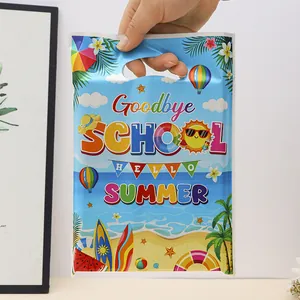Bolsa de regalo tema playa verano 18x25cm con estampado Goodbye School y Hello Summer de plástico