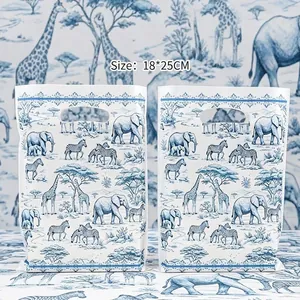 African Savanna Animal Print Plastic Gift Bags With Handle Elephant Zebra Giraffe Printed Party Favor Bags Candy Bags For Wedding Birthday Party Packaging