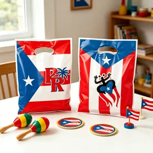 Detailoverzicht van Puerto Rico vlag thema plastic cadeautasjes met cultuur props