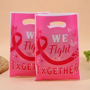 Pink breast cancer awareness ribbon gift bags with butterflies and die-cut handle