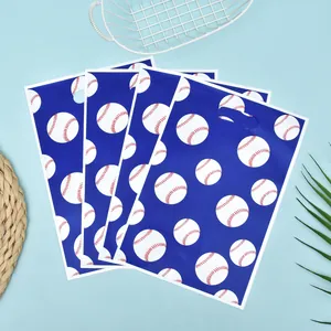 Blue baseball print gift bags with handles for birthday party favors
