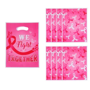 Set of pink ribbon and butterfly print pearlescent gift bags for party treat favors