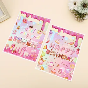 Pink candy themed birthday gift bags with Sweet Sassy and Seven and Happy Birthday text