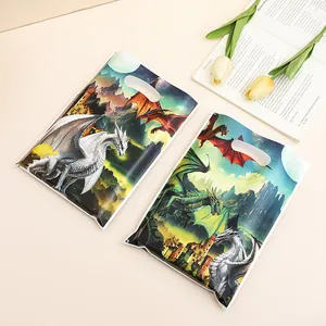 Decorative dragon theme plastic gift bags with die-cut handles for candy packaging