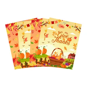 Feestelijke oogstcadeauzakjes voor Thanksgiving met pompoen- en esdoornbladmotieven