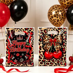 Stylish leopard print and cherry patterned birthday gift bags for party favor treats