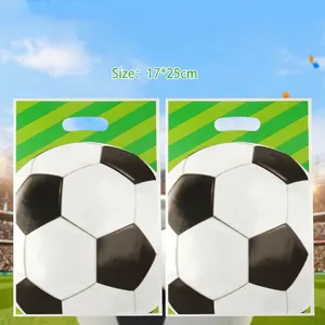 Voetbalpatroon Plastic Cadeautassen Met Handvatten Voor Verjaardagsfeestje Sportthema Snoepverpakking Draagtas Wegwerp Draagbare Zakjes