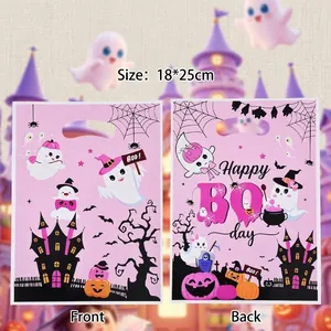 Cartoon Halloween Ghost Pearlescent Film Gift Bag Pink Pumpkin Castle Pattern Handheld Party Favor Packaging Bag For Birthday Celebration
