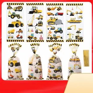 Construction Vehicle Pattern OPP Candy Gift Bags Excavator Printed Plastic Packaging Bags With Twist Ties For Kids Birthday Party Supplies